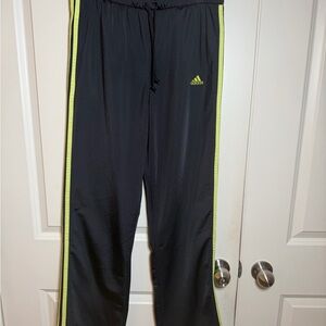 Vintage Y2K Adidas Track Pants - Black with Neon Lime Green Stripes - Size M